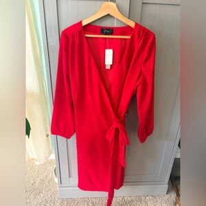 J. Crew Vibrant Red Long Sleeve Dress